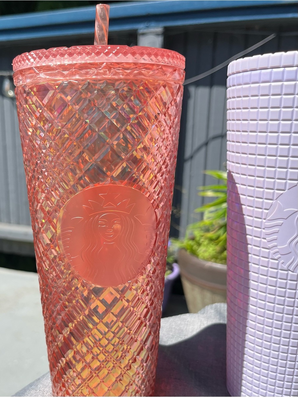 Iridescent Starbucks Rose Gold Kaleidoscope Cold Cup 24 oz Pink Textured Tumbler
